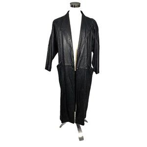 Black Full Length Tapered 100% Genuine Leather Vintage Women's Coat